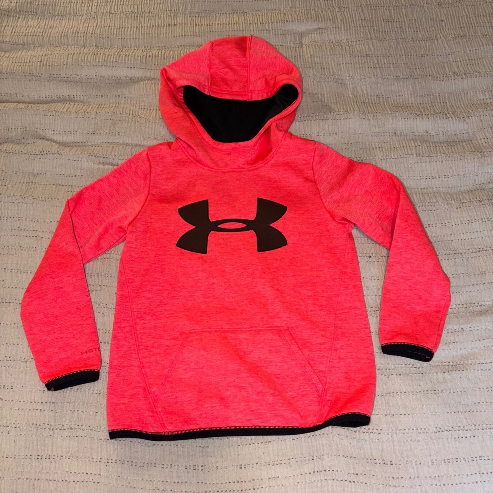 Under Armour Kids ColdGear Loose Fit Hoodie Neon Pink Big Logo Pullover YSM